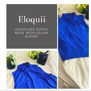 ELOQUII Sleeveless Ruffle Mock Neck Collar Blouse